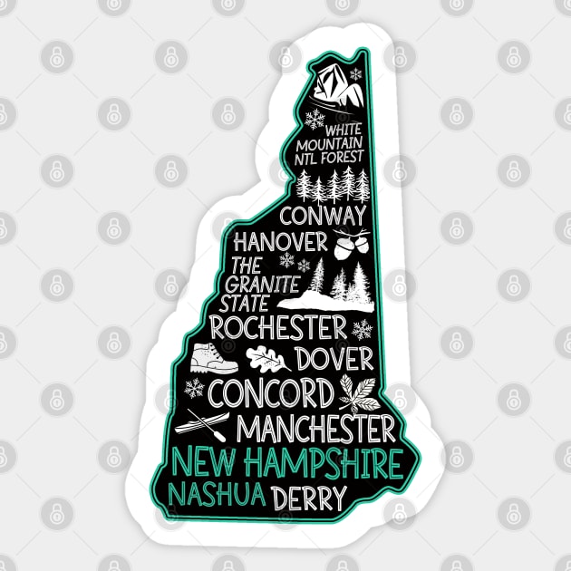 New Hampshire Nashua cute map Conway Hanover Rochester Dover Manchester The Granite State Sticker by BoogieCreates